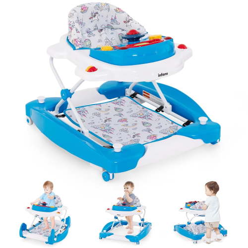 OLAKIDS Baby Walker, 6 in 1 Behind Walker Learning Seated Rocker Bouncer with Removable Music Tray, Adjustable Height, Washable Seat Cushion, Foldable Activity Center for Toddlers