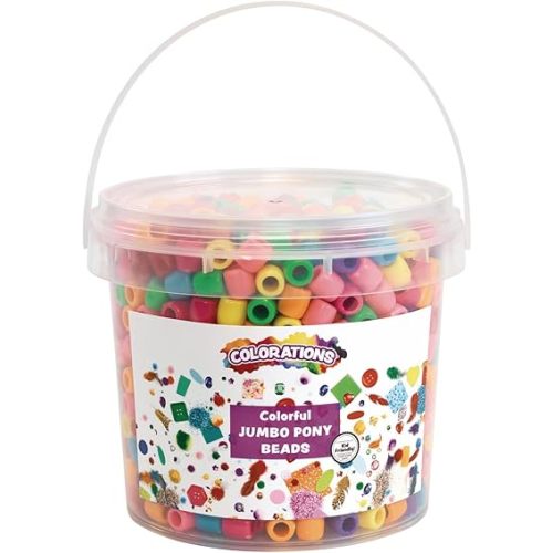 Colorations Colorful Jumbo Plastic Pony Beads, 1.5 Pounds in Reusable Bucket, Beads for Kids, Jumbo Beads, Crafting, Arts & Crafts, Multi Pack, Assorted Colors, Classroom Pack