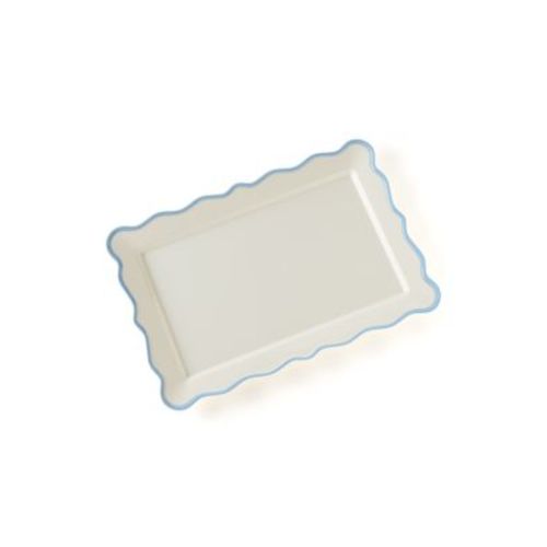 Blue Trim Ruffled Rectangular Serving Platter