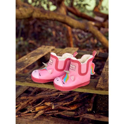 JoJo Maman Bébé Pink Cosy Lined Unicorn Ankle Wellies
