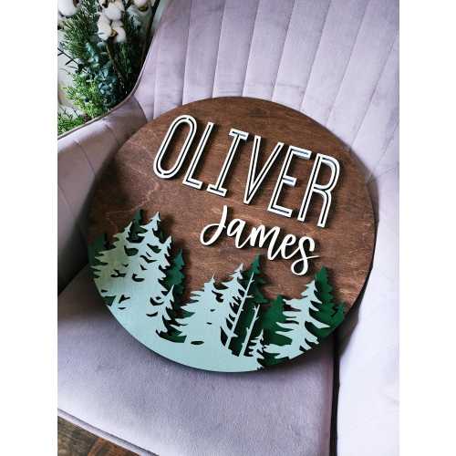 Large Custom Pine Tree Woodland Name Sign | Nursery Crib Name Sign | Layered Wood Baby Sign | Baby Boy Name Sign | Cut Out Nursery Decor