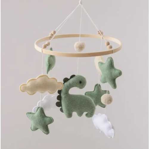 Green and Beige Neutrals Dinosaur Space Stars and Clouds Baby Mobile