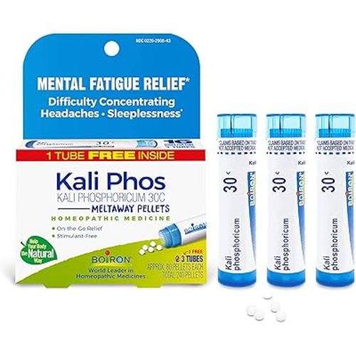 Boiron Kali Phosphoricum 30C Homeopathic Medicine for Headaches, Sleeplessness, Mental Fatigue, and Concentration Difficulties - 3 Count (240 Pellets)