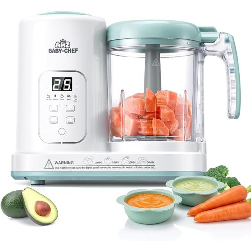 Baby Food Maker Pro Steamer Blender: 4 in 1 Auto Steam Blend and Puree Maker with Self-Clean for Healthy Baby and Toddler Meal Prep - BPA-Free White+Green