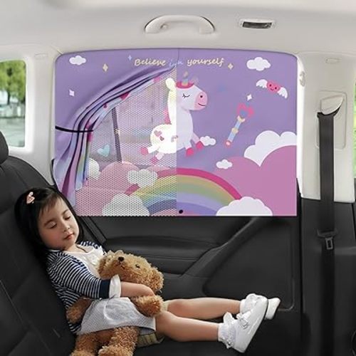 Car Sun Shade for Baby - EOHMAK Car Side Window Sun Shade Cover Upgrade Double Opening Car Interior Curtain Sun Blocker Blind (Unicorn, 1 Pack)