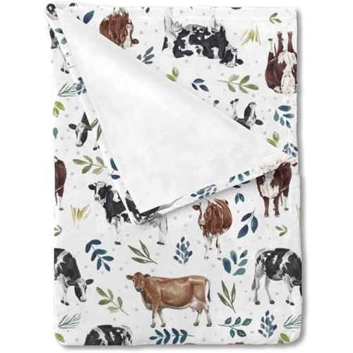 HawSkgFub Milk Dairy Cow Farm Animal Leaves Baby Boy Girl Blanket, Neutral Western Flannel Fleece Nursery Bed Swaddle Receiving Blankets, Soft Lightweight Toddler Infant Newborn Kid Crib Bedding 30x40