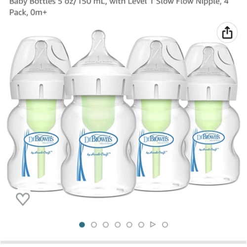 Dr. Brown’s Natural Flow® Anti-Colic Options+™ Wide-Neck Baby Bottles 5 oz/150 mL, with Level 1 Slow Flow Nipple, 4 Pack, 0m+