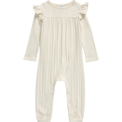 Baby Pointelle Ruffle Romper, Newborn, Ivory Egret