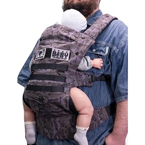Ergonomic Lumbar Support Baby Carrier for Infants to Toddlers (8-33 lbs), Cozy and Lightweight Military Baby Carrier for Big and Tall Parents-Black Camo