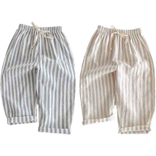 Ashmyova Classic Casual Pants for Boys Thin Cotton Stripe Elastics Waist Spring Summer Trousers Toddler Long Pants 2Pcs