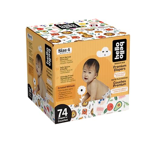 Hello Bello Diapers, Size 4 (22-37 lbs) - 74 Count of Premium Disposable Baby Diapers in Wildcats & Snacktime Designs - Hypoallergenic with Soft, Cloth-Like Feel