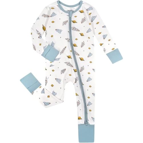 Teach Leanbh Unisex Baby Cotton Pajamas with Mittens and Feet Cuffs 2 Way Zipper Long Sleeve Romper Sleep and Play