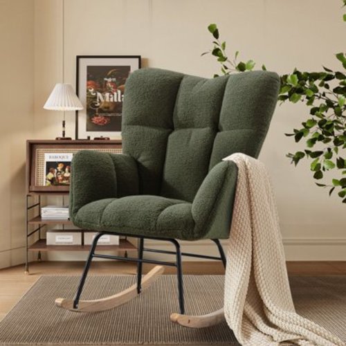 Soar Flash Nursery Rocking Chair with High Backrest and Solid Wood Legs for Nursery Bedroom，Living Room and Office(Green)