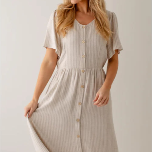'Addy' Button Front Pinstripe Dress in Oatmeal – The Main Street Exchange