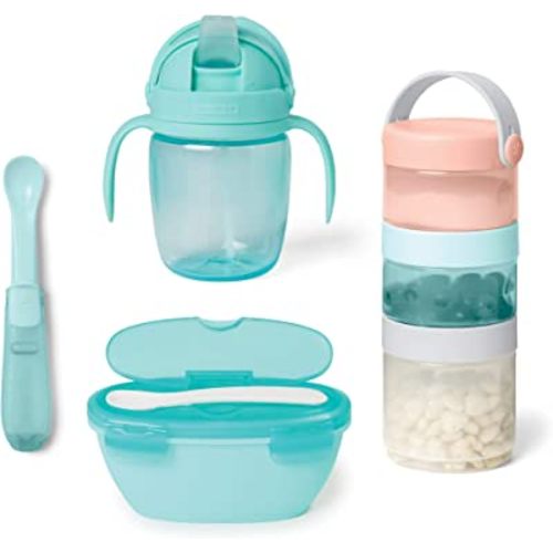 Skip Hop Baby Easy-Pack Feeding Travel Essentials 6 Piece Set Soft Teal 6m+