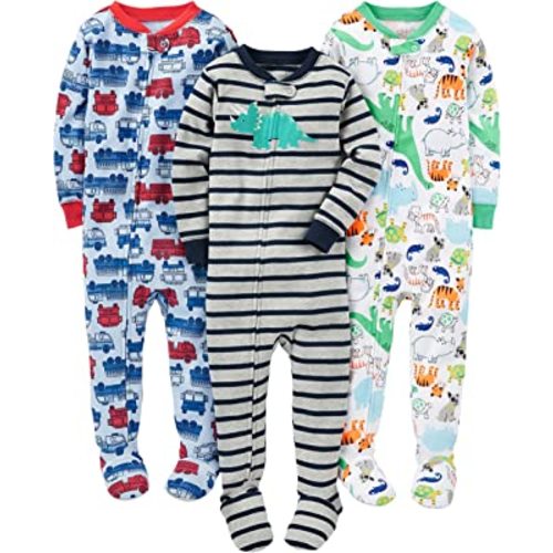 Simple Joys by Carter's Toddlers and Baby Boys' Snug-Fit Footed Cotton Pajamas, Pack of 3