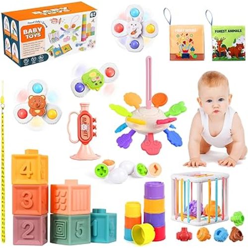 Montessori Toys for Babies 6-12 Months, 8 in 1 Montessori Toys, Soft Baby Toys 6-12 Months, Toddler Bath Toys Sensory Toys for Babies, Montessori Toys for 1 Year Old
