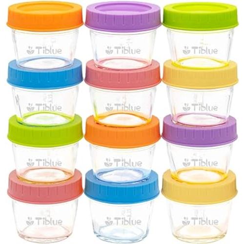 Glass Baby Food Storage Containers Set of 12, Leakproof 4 oz Reusable Small Baby Food Jars with Lids & Marker for Infant & Baby, Freezer, Microwave & Dishwasher Safe