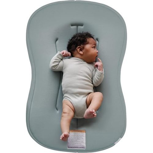 Snuggle Me® Baby Lounger Curve (0-6 Months) - Premium Organic Cotton with Foam Core, Machine-Washable Cover, Buttery-Soft & Breathable Infant Lounger with Travel Bag - Slate