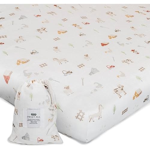 Organic Crib Sheets for Boys, Girls - Jersey Fitted Crib Sheet, Baby Crib Sheets Neutral, Mattress Sheet, Cotton, Breathable, Baby Mattress Sheets (Farm Animals)
