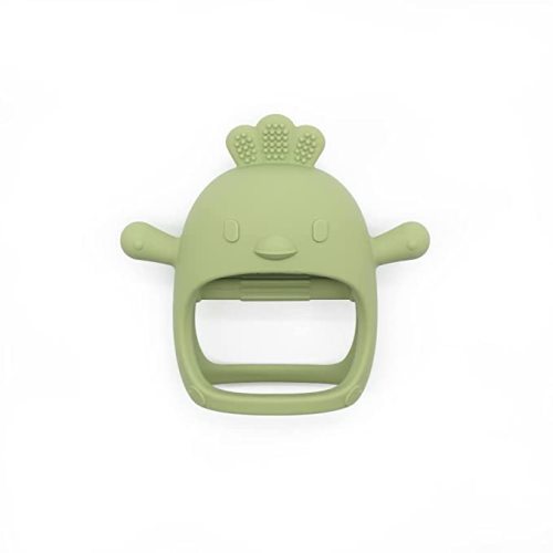 Chick Shape Baby Teething Toys, Never Drop Hand Wrist Teether, Baby Chew Toys for Sucking Needs, Food-Grade Silicone Baby Mitten Teether for Soothing Teething Pain Relief, Easy to Grip(Olive Green)
