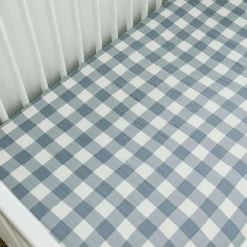 Dusty Blue Gingham Muslin Crib Sheet | Milk & Baby – Milk & Baby