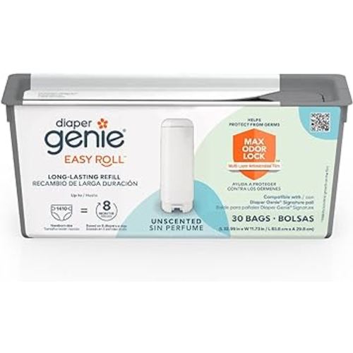 Diaper Genie Easy Roll Refill with 30 Bags | Lasts Up to 8 Months or Holds Up to 1410 Newborn Diapers Per Refill