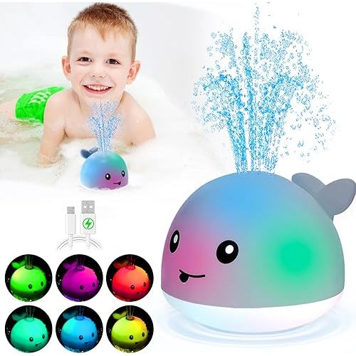 ZEHDNUO Whale Baby Bath Toys, Rechargeable Light Up Bath Toys for Kids Babies, Whale Sprinkler Spray Water Pool Bathtub Toys Toddlers Infant (C)
