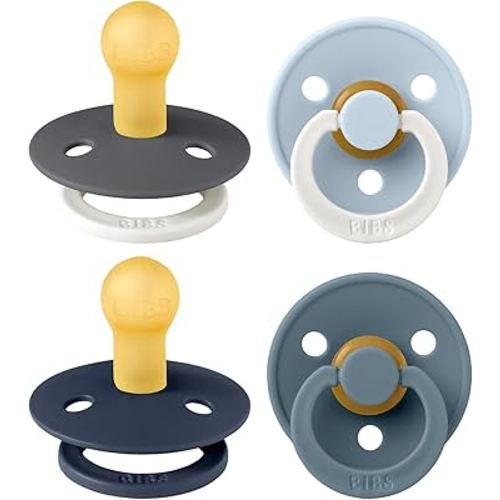 BIBS Colour Soother 4-Pack | BPA Free Dummy Pacifier | Round Nipple | Natural Rubber Latex | Made in Denmark | Size 0-6 Months | Petrol Glow Mix
