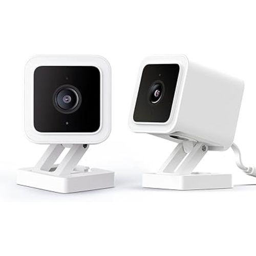 WyzeCamera v3 1080p HD Indoor/Outdoor Plug-in Smart Home Security Cameras, Color Night Vision, 2-Way Audio, MicroSD Card Slot, Compatible with Alexa - White, 2-Pack