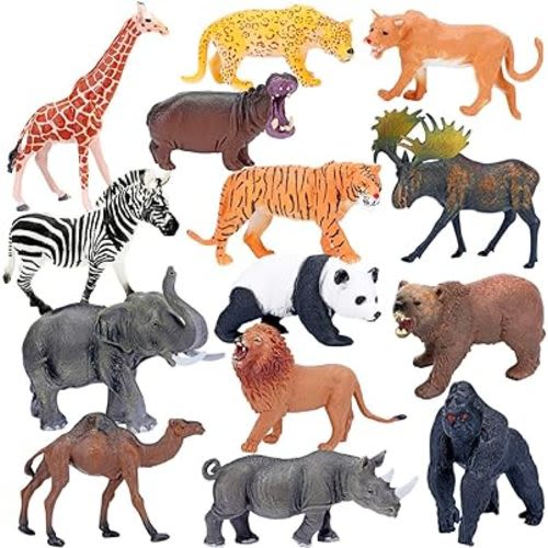BOLZRA Safari Animals Figures Toys, Realistic Jumbo Wild Zoo Animal Figurines Plastic African Jungle Animals Playset for Kids Toddlers, 14 Piece Gift Set