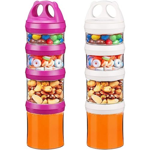 BeneLabel Stackable Food Storage Containers with Twist Lock System - BPA-Free Tritan Containers for Travel, Formula, Protein Powder, Snacks - Leakproof & Dishwasher Safe (Red and White, 31oz per)