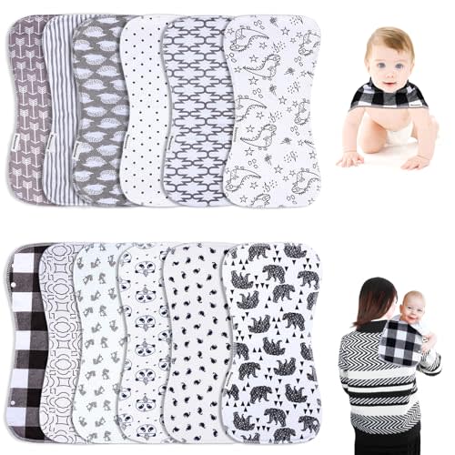 Baby Burp Cloths & Bibs 2-in-1 Design 3 Layers Thicken Cotton Absorbent and Soft Spit Up Burping Rags Set for Newborn