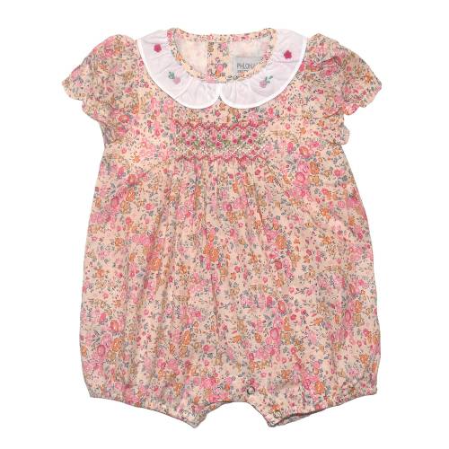 Pink and Cream Floral Smocked Bubble Bodysuit
