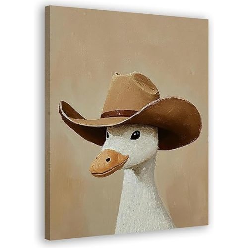 laveliabel Silly Cowboy Goose Canvas Wall Art, Funny Western Cowboy Wall Art Prints, Goose Decor, Vintage Western Paintings Wall Decor for Nursery Home Bedroom Living Room, 11x14 Inch Framed