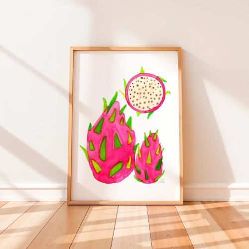 Etsy's Pick Dragonfruit Print By Sara Franklin, Kitchen Wall Art, Nursery Decor, Kids Room, Tropical Summer Gifts, Fruit Prints, Baby Shower