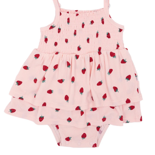 Strawberries Small Ribbed Ruffle Romper
