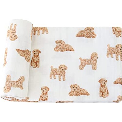 LifeTree Baby Swaddle Blankets Dog, 70% Viscose Bamboo and 30% Cotton Muslin Swaddle Blankets Boys Girls Swaddling Wrap Receiving Blanket Neutral for Newborn, Large 47" x 47", Poodle Puppy