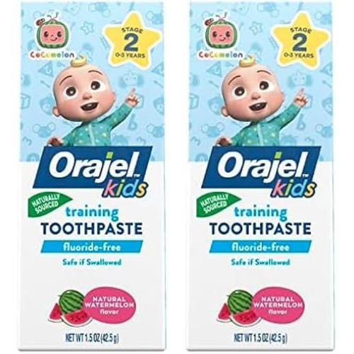Orajel Kids CoComelon Training Toothpaste Fluoride-Free; #1 Pediatrician Recommended Fluoride-Free Toothpaste*, 1.5oz Tube (Pack of 2)