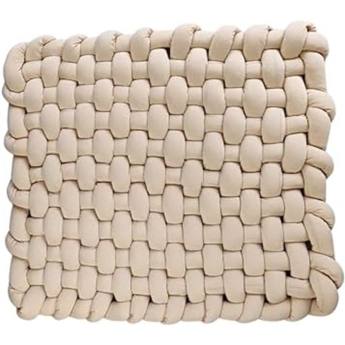Wonder Space Knotted Braided Plush Mat, Baby Infant Newborn Sleeping Tummy Time Playing Nursery Rug Knot Floor Cushion, Handmade Pure Soft Fabric, Fashion Cute Toddler Children Room Decor, Beige