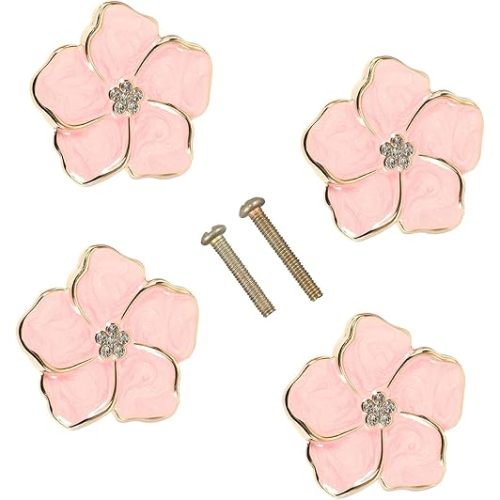 4 pcs Petal Handles Colorful Drawer Knobs Flower Petal Cabinet Dresser Knobs for Girl's Room Dresser Cupboard Drawer Wardrobe Decorative Furniture Knobs (Pink)