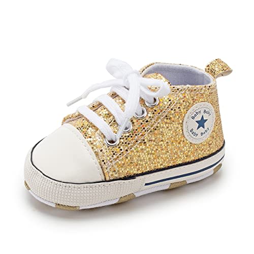 KIDSUN Unisex Baby Boys Girls High Top Sneaker Soft Anti-Slip Sole Newborn Infant First Walkers Canvas Denim Shoes