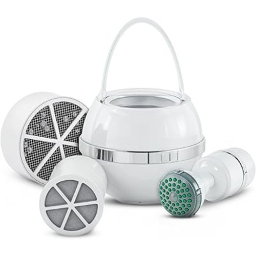 Crystal Quest Bath Ball, Shower & Replacement Filter Cartridges Bundle - White
