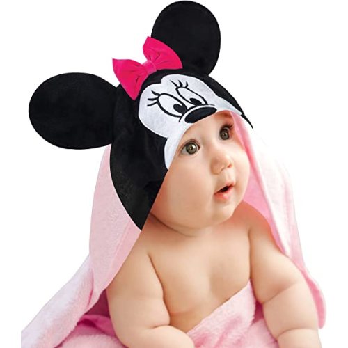Lambs & Ivy Disney Baby Minnie Mouse Pink Cotton Hooded Baby Bath Towel