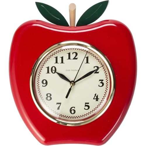 Park Madison Apple 9 Inch Quality Quartz Battery Operated 3 Dimensional Easy to Read Home/Office/Kitchen/Classroom/School Clock Classic Movement Red 13712
