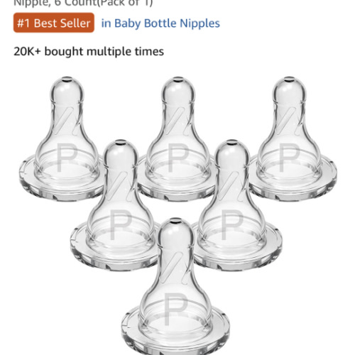 Dr. Brown’s Natural Flow Preemie Flow Narrow Baby Bottle Silicone Nipple, Slowest Flow, 0m+, 100% Silicone Bottle Nipple, 6 Count(Pack of 1)
