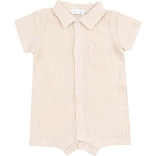 Button Down Polo Shortie, Muslin White Swan - Angel Dear | Maisonette
