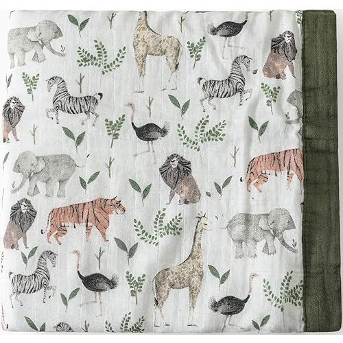 Little Jump Muslin Quilt Toddler Blanket - Silky Soft and Breathable Baby Quilt - Oversized 47" x 47" - 2 Layers Muslin Baby Blanket for Boy and Girls (Jungle-2)