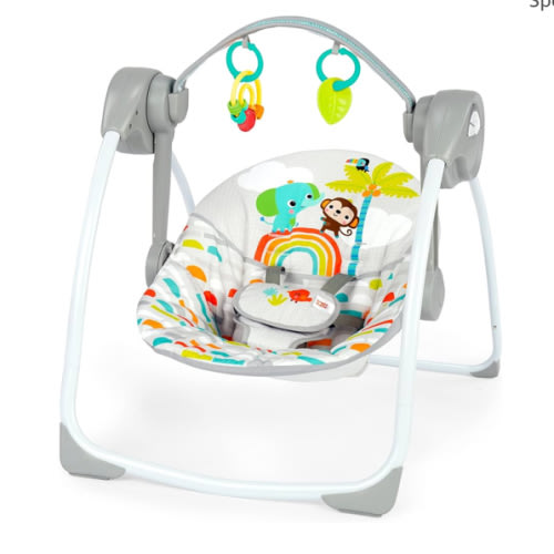 Bright Starts Playful Paradise Portable Compact Automatic Baby Swing with Music, Unisex, Newborn +