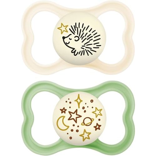 MAM Supreme Night Baby Pacifier, for Sensitive Skin, Patented Nipple, 2 Pack, 6-16 Months, Unisex